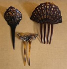 3 Vintage Faux Tortoise Shell Hair Combs