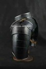 Medieval Hammered 18 Gauge Steel Blackened Pair Of Pauldrons With Gorget Armor