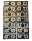 Old Us Paper Currency Lot Of 14 Notes Red   Blue Seal 1963 1957 1935 1934   1928