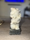 Vintage Hand Carved Stone Foo Dog Guardian Lion Statue On Green Marble Base