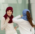 Women Hat And Scarf Set Beanietail High Bun Ponytail Stretchy Knit Beanie