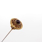 Antique Hatpin Brass Openwork With Domed Purple Stone Hat Pin
