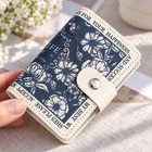 New Chrysanthemum Floral Card Holder Navy Cream Pu Snap Wallet Compact Case