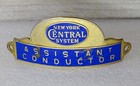 Vtg  New York Central System Assistant Conductor Hat Cap Badge - 4  Brass   Blue