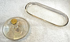 Vtg 1920s Art Deco Glass Gold Trim Powder Vanity Jar W  Lid   Tray 3 5  T 8 75 l