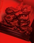 Chinese Carved Dragon Figurine Statue On Wooden Display Base