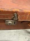 Vintage Hard Leather Suitcase     Brown Leather Travel Case     Mid Century Luggage