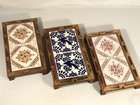 Vintage Wood Framed Dal-tile Mexico Tile Footed Trivet Hot Plate Hand Made Lot 3