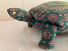 Vintage Floral Cloth Turtle Pin Cushion With Needlepoint Back 8  Long 2 5  Tall