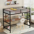 Black Twin Metal Loft Bed With Desk And Shelf - Space-saving Kids Loft Bed