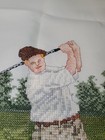 Vintage Needlepoint cross Stich Golfer In Swing Completed -23  X 19 