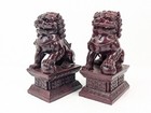 Pair Of 2 Chinese Foo Dogs Lion Heavy Red Resin Bookends 6 5  Tall 2 8lbs Each 