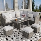 Outdoor Patio Furniture Set 7 Piece Wicker Sectional Sofa Conversation Set Table