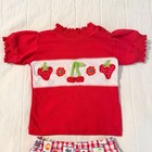 Vintage Small Steps Baby Girl 2 Piece Set 12 Months Cherries Strawberry   s Red