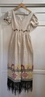 Vintage Handmade Ukrainian Folk Dress Hand Embroidered Linen Slavic Fringed S