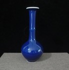 Chinese Old Natural Blue Glaze Porcelain Bamboo Neck Vase With Blue Circles