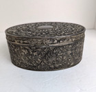 Ornate Vtg Silverplate Oval Jewelry Casket Box Burgundy Velvet Lined 6 5  X 5 5 