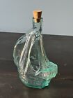 Vintage Ship Shaped Bottle Boat Shape Clear Glass Decanter Cork Stopper Cross