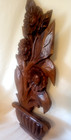 Vintage 1960s Balinese Wood Wall Hanging Flowers In Flower Pot Floral Beautiful