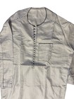Men s White Cotton Woven Kurta Pajama 2-piece Set M Black Stitch Detail