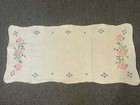 Vintage Hand Embroidered Linen Dresser  Table  Scarf Runner 32 5  X 15 5 