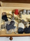 Vintage Singer Sewing Wooden Accordion Caddy Small Box  Thimbles  Buttons More 