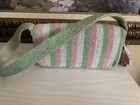 Beaded Striped Shoulder Bag Green Pink White Turtle Charm Vintage Design
