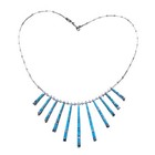 Southwestern Native American Signed Sterling Silver Turquoise Inlay Fan Necklace