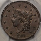 1835 1c Head Of 1836 Coronet Head Cent Pcgs Au55bn