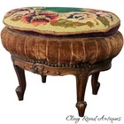 Antique 19th C French Louis Xv Carved Walnut Needlepoint Footstool Ottoman
