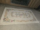 Vintage Hand Hooked Wool Rug Spring Floral 35 X 20 1 4  Beige  Gold Rose   Green