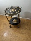 Vintage Italian Tea Bar Cart Mid-century Marquetry Inlaid Wood Mid Century
