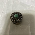 Vintage Silver-tone Metalwork Hinged Trinket pill  Box Green Stone Stone Unique