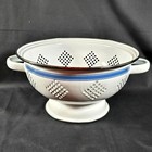Vintage Enamel Footed Colander Blue Floral Hyssop Lavender Strainer 10  Handles
