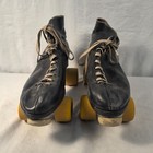 Vintage Black Leather High Top Quad Roller Skates Yellow Wheels Rink Artistic