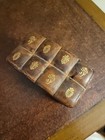 Vintage Italian Embossed Brown Leather 2 Deck Playing Card Holder Box Case Gild