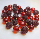 Antique Cherry Amber Bakelite     Prayer Beads Necklace 56 Grams     Carved Flowers