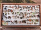 Vintage 2 Sided Wooden Box Of 250   Assorted Tout Salmon Flies Some High Quality
