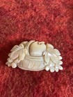 Antique Victorian Carved Mother Of Pearl Shell Floral Basket Brooch