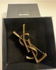 Ysl - Yves Saint Laurent - Large Gold Tone Snakeskin Logo Brooch Pin