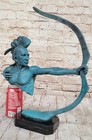 Signed American Indian Warrior Bronze Sculpture Art Figurine Statue Green Patina