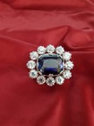 Mid 19th Century Lab Sapphire Brooch 925 Fine Silver Luxury Statement Jewelry