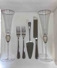 Champagne  Glasses W  Rhinestone  Diamond  Cake Cutting Server Set   Cake Forks