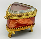 French Beveled Cranberry Glass Jewel Box Casket Ormolu Gilt Brass Mount Antique