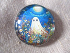 New Little Ghost In Field Of Flowers Under Full Moon Halloween Button  -- 30mm