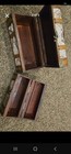 Set Of 2 Trunk Style Decorative Wood Box W  Lid Map Print Handles