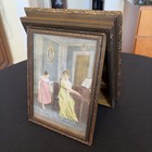 Vintage Parlor Jewelry Box Victorian Litho Lid   Mirror   Antique Dresser Deco