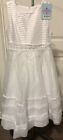 Petite Adele Little Girls White Organza Stripe Flower Girl Dress Size 10 Nwt   s