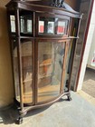 Antique Wooden Curio Display Cabinet Curved Glass Doors Ornate Top Ball Claw Fe