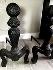 Pair Of Vintage Fireplace Andirons Cast Iron Ball Top